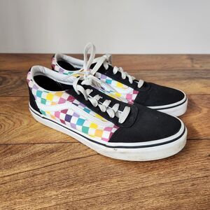 VANS Multi Colored Checkerboard Canvas Sneakers Women’s Size 6 Shoe Off the wall